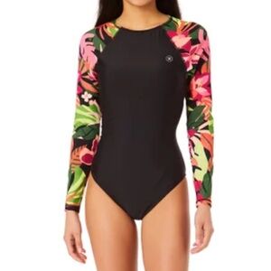 HURLEY Black Floral Long Sleeve Surf Suit ~ NWT